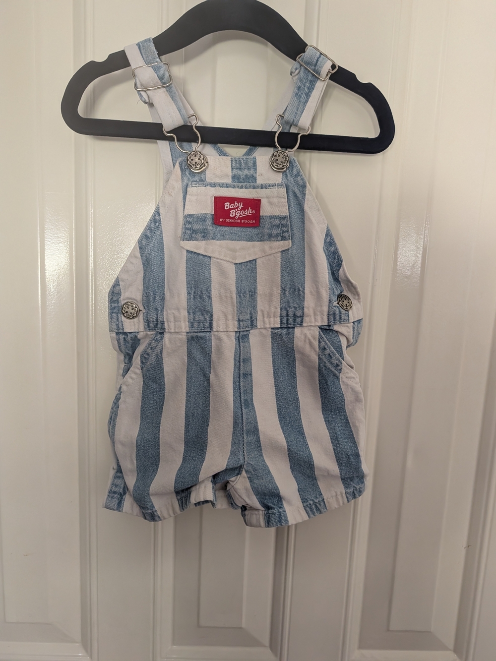 Blue and White Striped Denim Baby Overalls